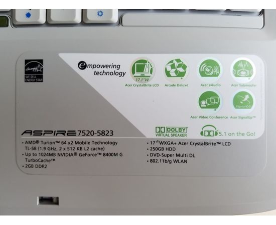  Ноутбук Acer Aspire 7520 17&quot; 4GB RAM 320GB HDD, фото 9 